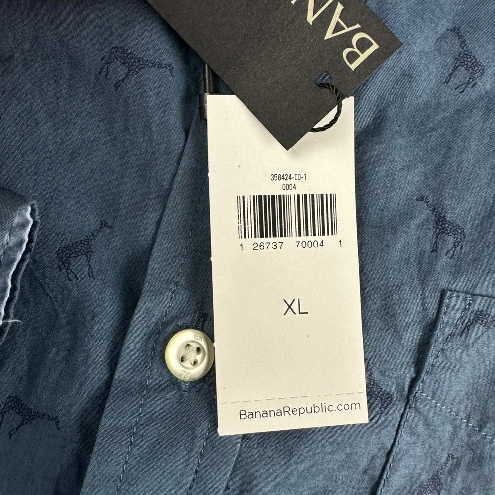 Banana Republic Luxe Stretch Poplin Giraffe Print Shirt Camden Standard Fit XL